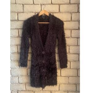 UNIQ Faux Fur Cardigan Sweater Dark Gray Women's Size Small